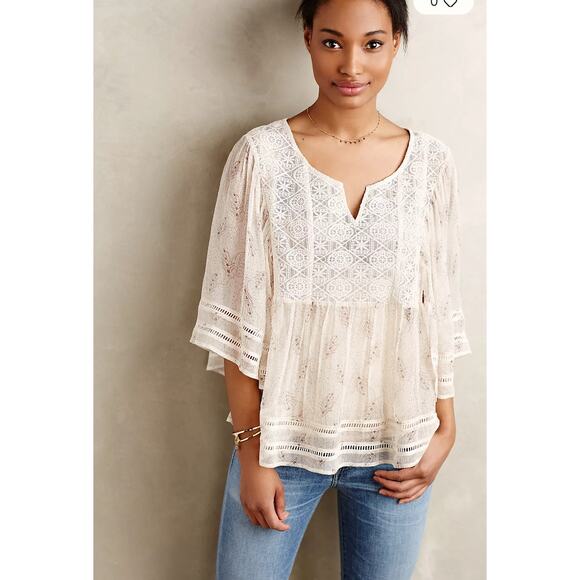 Meadow Rue Tops - Anthropology by Meadow Rue Aeris Silk Blouse - Delicate and Feminine, Size Small